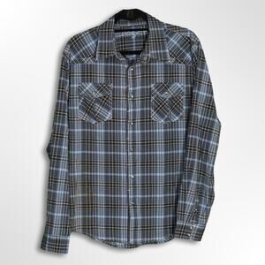 Dorsia Men's Blue & Black Button-Down Shirt - Medium